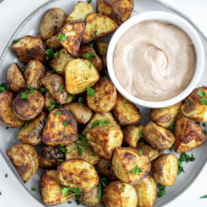 Roasted Royal Blue Potatoes w Adobo Dipping Sauce
